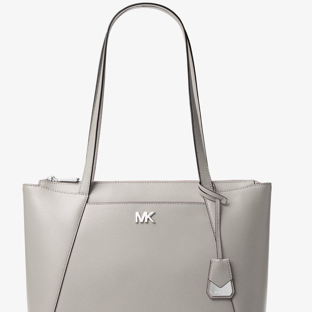 Michael Kors Gray Maddie Medium Crossgrain Leather Tote Bag
